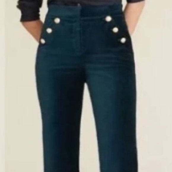 Maison d' Amélie Jeans Maison D Amelie Paris Green Velvet Pants Gold Buttons Front Pockets